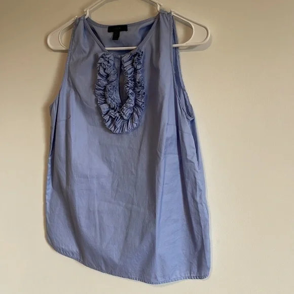 J. Crew Ruffled Top Sleeveless 4 Blue Cotton Lightweight Career Preppy Feminine - Picture 2 of 11